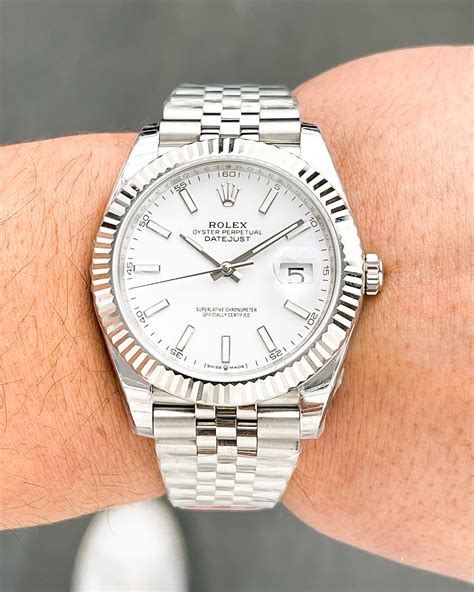 rolex datejust 41 white gold fluted bezel price|Rolex Datejust 41 diamond bezel.